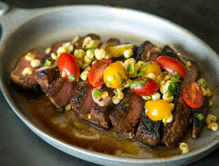 Dry Rubbed Steak with Wood Roasted Corn Salsa