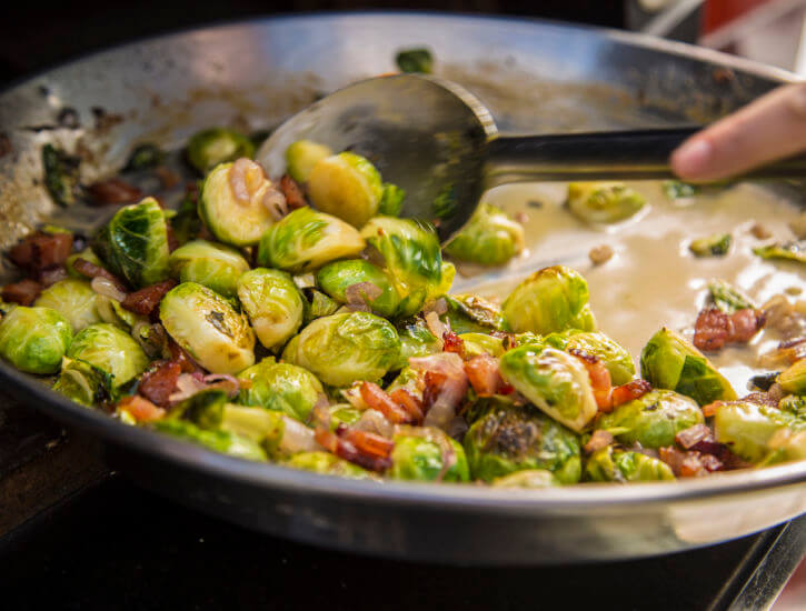 Dijon Brussels Sprouts with Bacon and Garlic Breadcrumbs