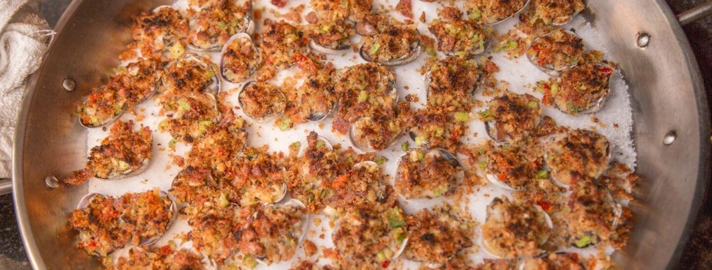 Clams Casino with Bacon, Breadcrumbs, Scallions and Calabrian Chili